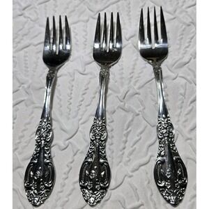 Springtime Stainless Steel Salad Forks Set Of 3 Ornate Handles Japan Vintage